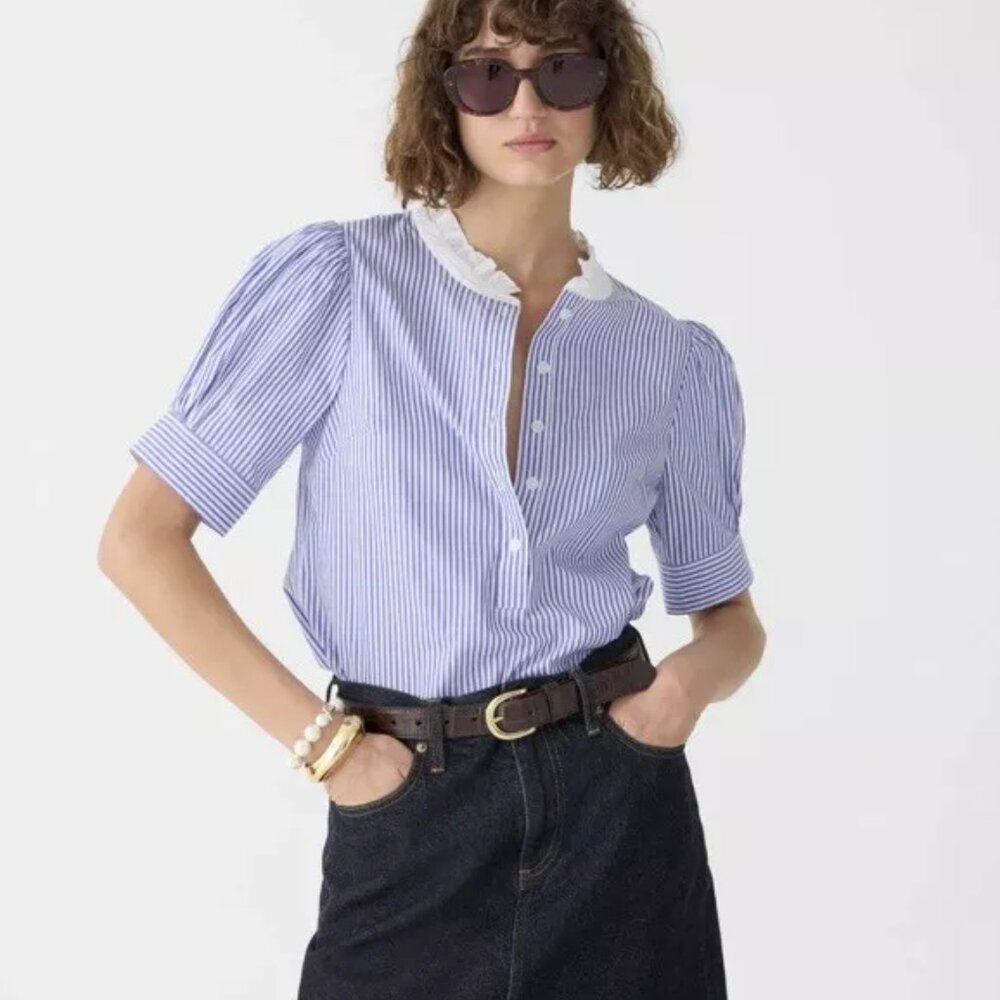 J. Crew Blue and White Striped Blouse